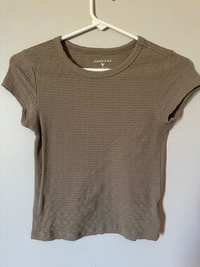 American Eagle Outfitters Short Sleeve Waffle Tee - Brown Taupe